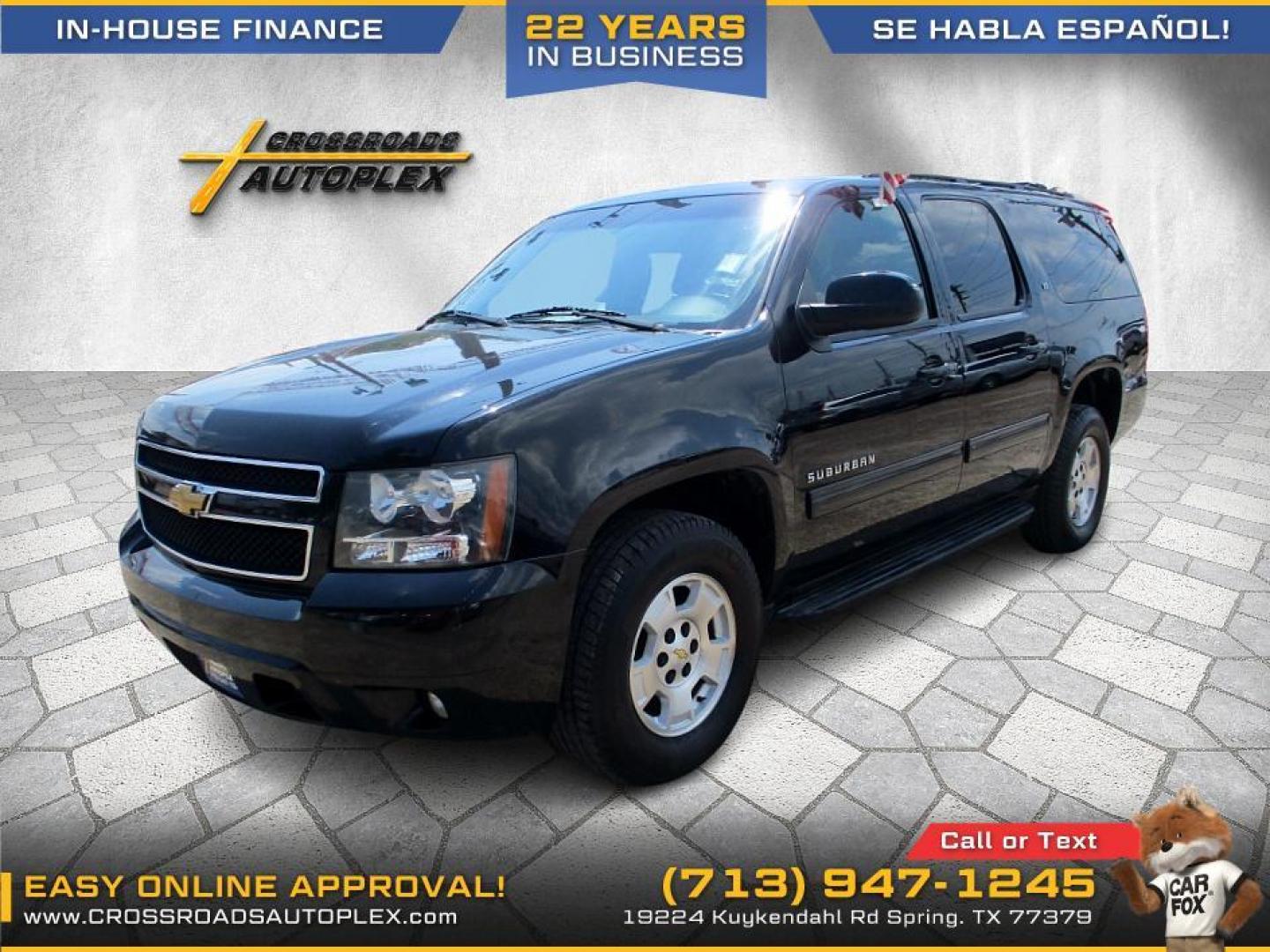 2014 BLACK /GRAY CHEVROLET SUBURBAN LT 1500 2WD (1GNSCJE0XER) with an 5.3L V8 OHV 16V FFV engine, 6-SPEED AUTOMATIC transmission, located at 19224 Kuykendahl Rd, Spring, TX, 77379, (713) 947-1245, 30.049259, -95.491402 - CALL US AT 713.947.1245 TO HEAR OUR FINANCE OPTIONS, WE IN HOUSE FINANCE - Photo#1