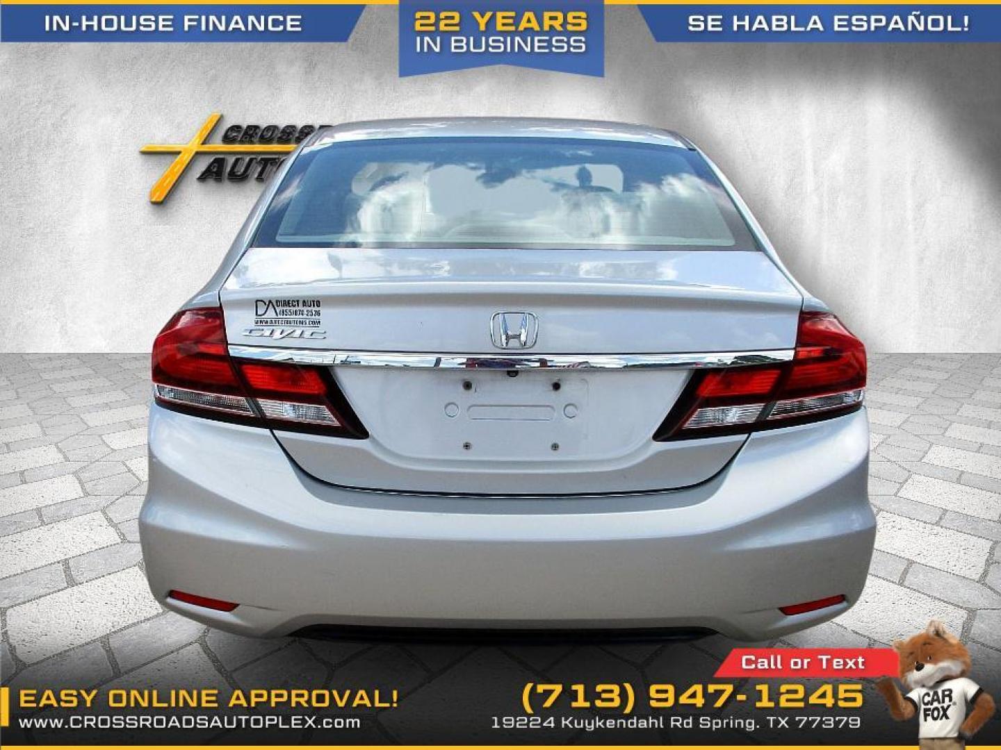 2013 SILVER /GRAY HONDA CIVIC EX Sedan 5-Speed AT (19XFB2F84DE) with an 1.8L L4 SOHC 16V engine, 5-SPEED AUTOMATIC transmission, located at 19224 Kuykendahl Rd, Spring, TX, 77379, (713) 947-1245, 30.049259, -95.491402 - WE IN HOUSE FINANCE, CALL US AT 713-947-1245 - Photo#3