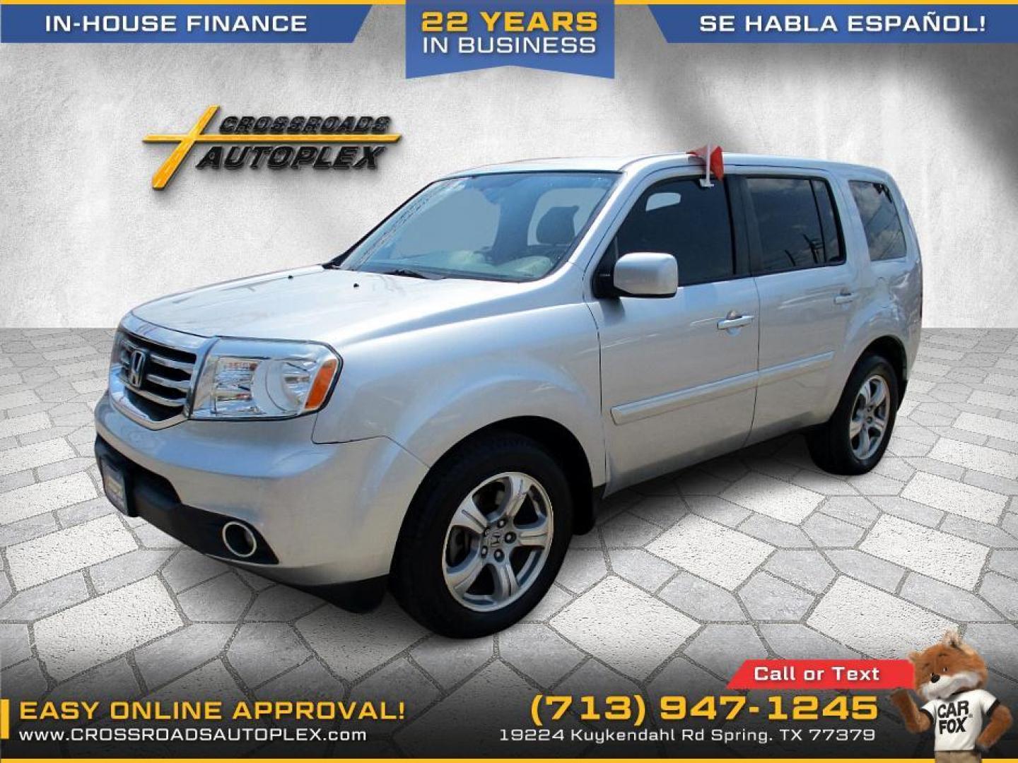 2014 SILVER /BLACK HONDA PILOT EX-L 2WD 5-Spd AT (5FNYF3H52EB) with an 3.5L V6 SOHC 24V engine, 5-SPEED AUTOMATIC transmission, located at 19224 Kuykendahl Rd, Spring, TX, 77379, (713) 947-1245, 30.049259, -95.491402 - CALL US AT 713-947-1245 - Photo#1