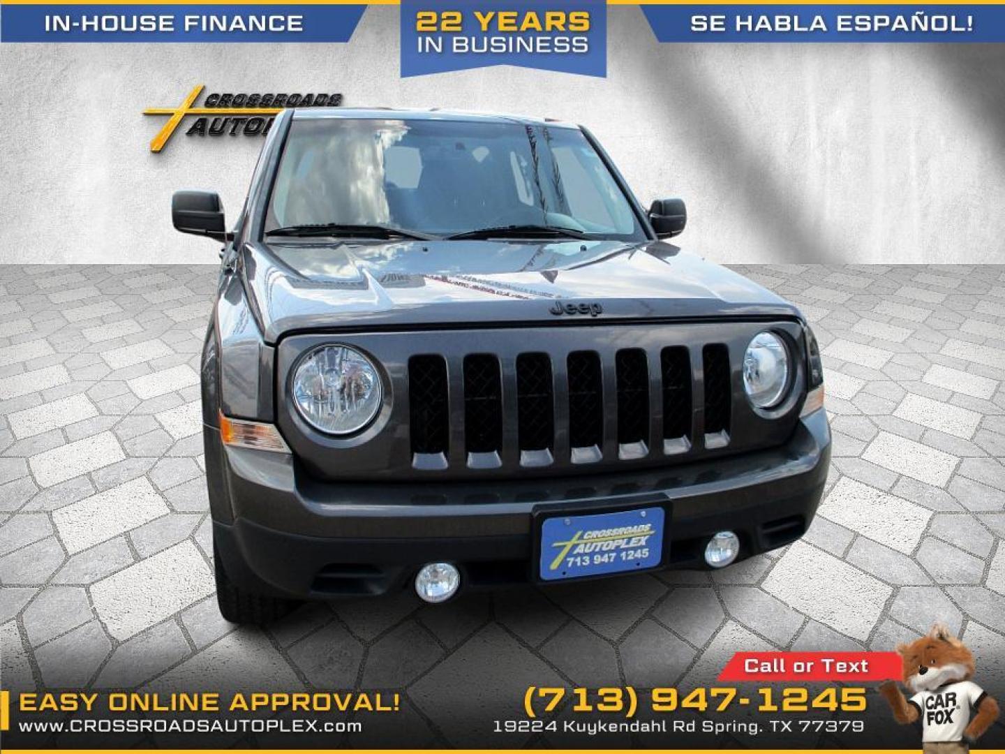 2015 SILVER /GRAY JEEP PATRIOT Sport 2WD (1C4NJPBA5FD) with an 2.0L L4 DOHC 16V engine, CVT OR 5-SPEED MANUAL transmission, located at 19224 Kuykendahl Rd, Spring, TX, 77379, (713) 947-1245, 30.049259, -95.491402 - CALL US TO HEAR OUR IN HOUSE FINANCE OPTIONS AT 713-947-1245 - Photo#0