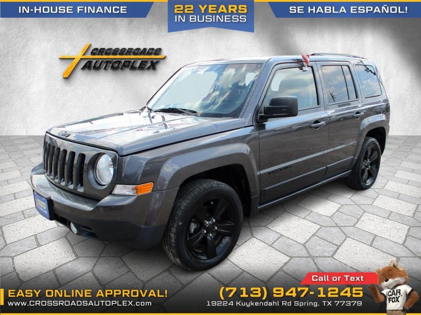 2015 SILVER /GRAY JEEP PATRIOT Sport 2WD (1C4NJPBA5FD) with an 2.0L L4 DOHC 16V engine, CVT OR 5-SPEED MANUAL transmission, located at 19224 Kuykendahl Rd, Spring, TX, 77379, (713) 947-1245, 30.049259, -95.491402 - CALL US TO HEAR OUR IN HOUSE FINANCE OPTIONS AT 713-947-1245 - Photo#1