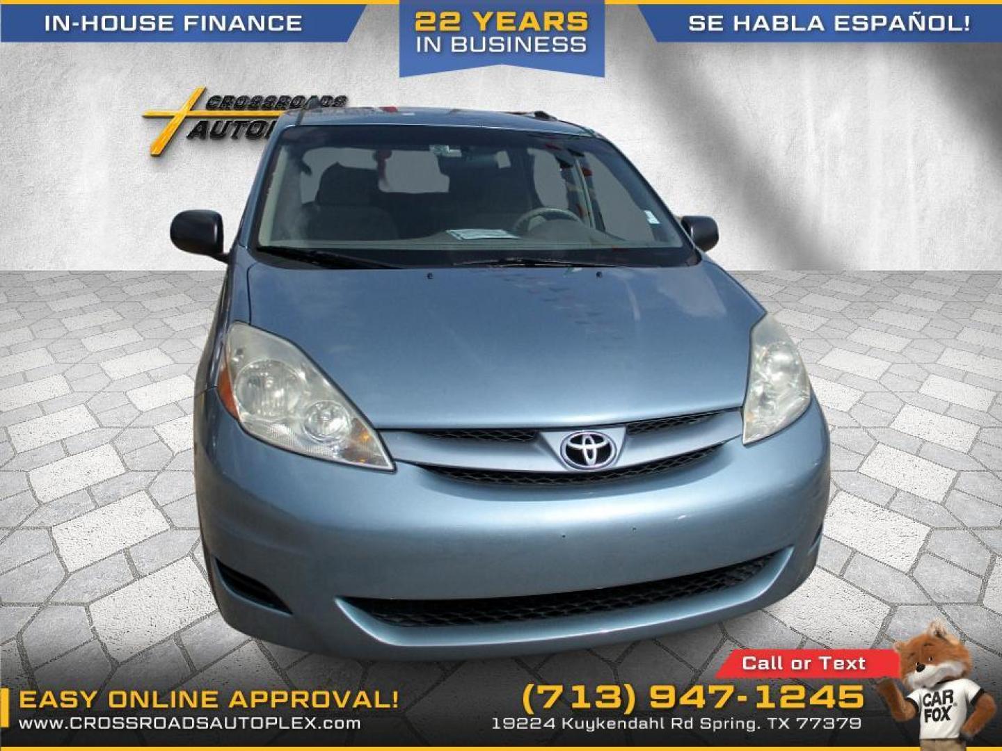 2007 BLUE /GRAY TOYOTA SIENNA CE FWD 7-Passenger (5TDZK23C57S) with an 3.5L V6 EFI DOHC 24V engine, 5-SPEED AUTOMATIC transmission, located at 19224 Kuykendahl Rd, Spring, TX, 77379, (713) 947-1245, 30.049259, -95.491402 - WE IN HOUSE FINANCE, CALL US AT 713-947-1245 - Photo#0