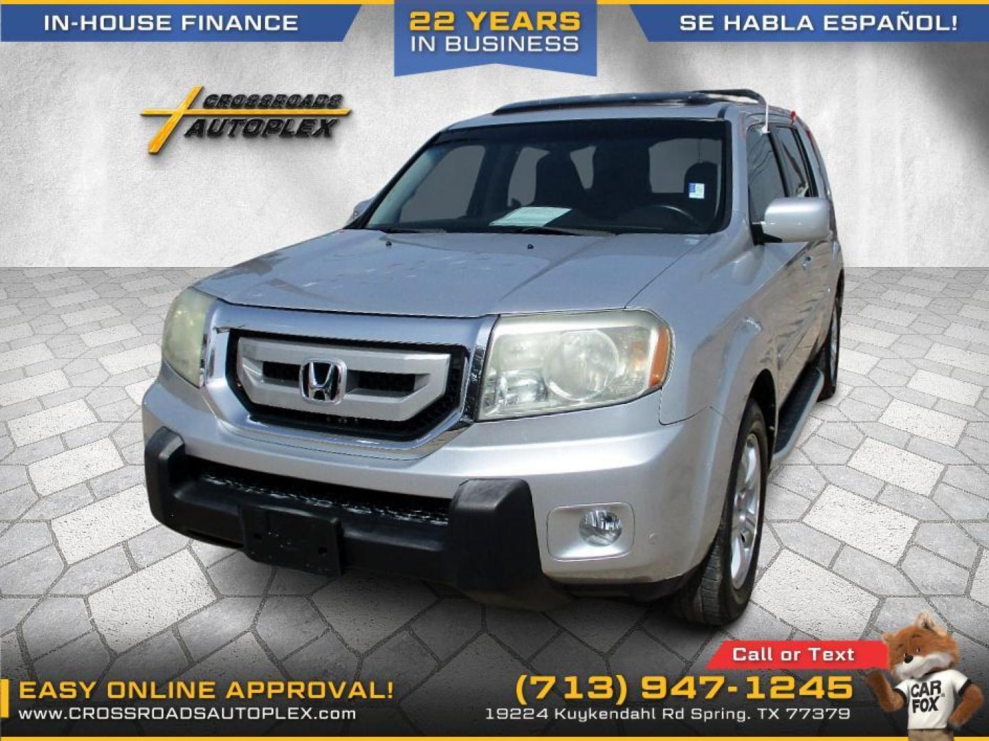 2011 SILVER /GRAY HONDA PILOT Touring 2WD 5-Spd AT with DVD (5FNYF3H9XBB) with an 3.5L V6 SOHC 24V engine, 5-SPEED AUTOMATIC transmission, located at 19224 Kuykendahl Rd, Spring, TX, 77379, (713) 947-1245, 30.049259, -95.491402 - WE IN HOUSE FINANCE, CALL US AT 713-947-1245 - Photo#0