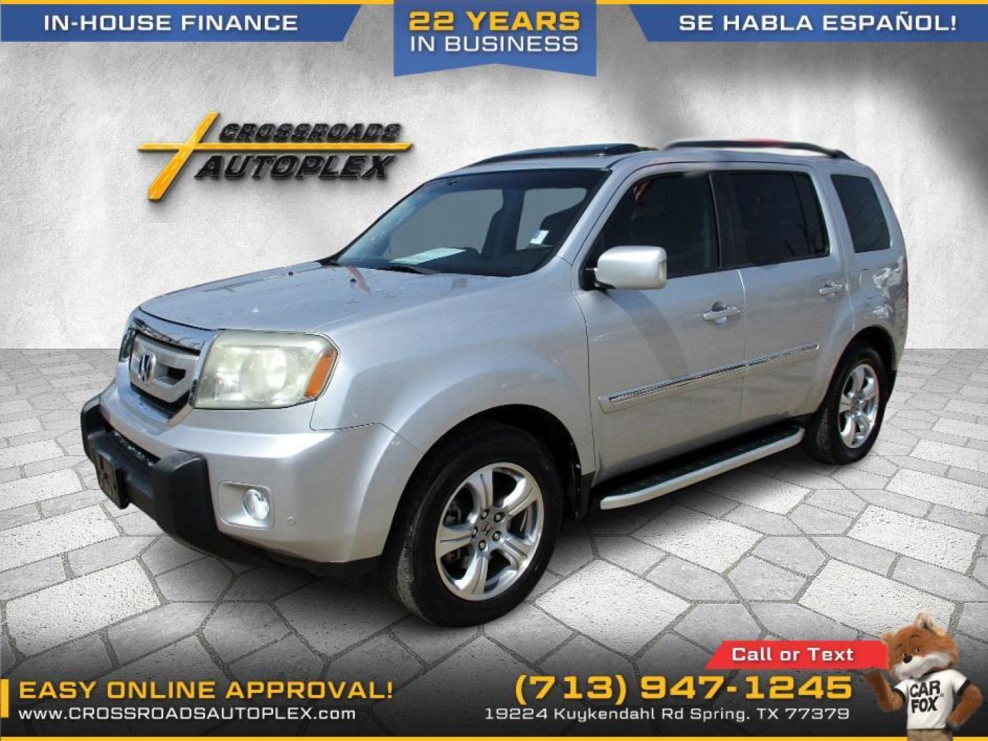 2011 SILVER /GRAY HONDA PILOT Touring 2WD 5-Spd AT with DVD (5FNYF3H9XBB) with an 3.5L V6 SOHC 24V engine, 5-SPEED AUTOMATIC transmission, located at 19224 Kuykendahl Rd, Spring, TX, 77379, (713) 947-1245, 30.049259, -95.491402 - WE IN HOUSE FINANCE, CALL US AT 713-947-1245 - Photo#1