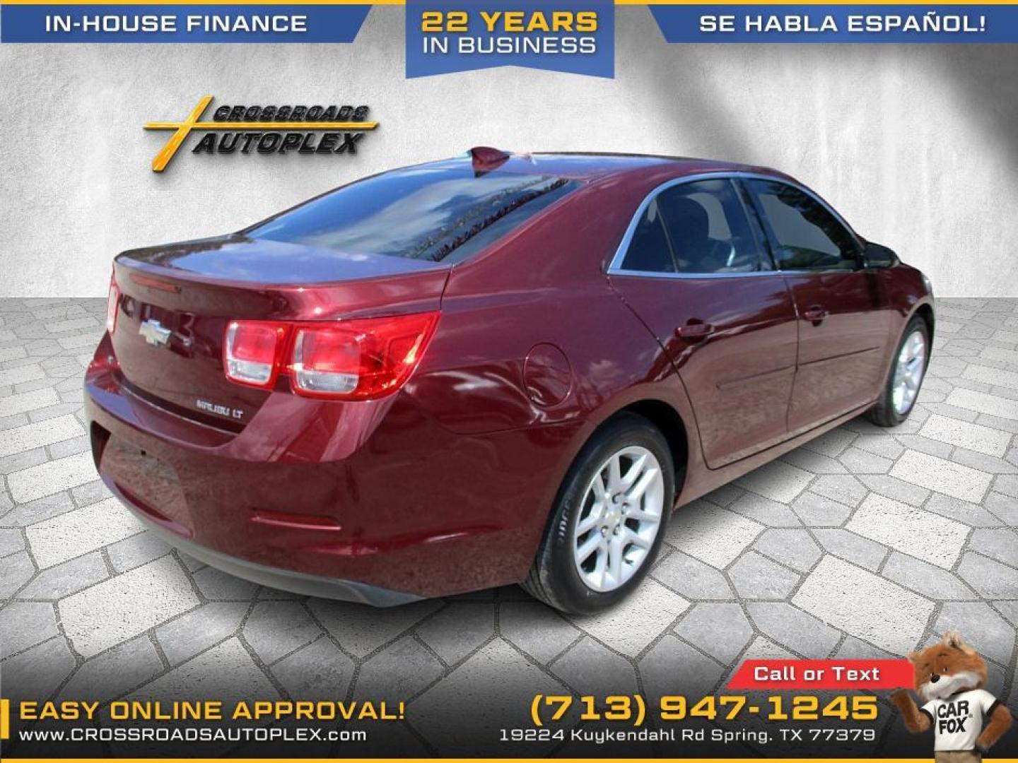 2015 MAROON /BLACK CHEVROLET MALIBU 1LT (1G11C5SL6FF) with an 2.5L L4 DOHC 16V engine, 6-SPEED AUTOMATIC transmission, located at 19224 Kuykendahl Rd, Spring, TX, 77379, (713) 947-1245, 30.049259, -95.491402 - WE IN HOUSE FINANCE, CALL US AT 713-947-1245 - Photo#4