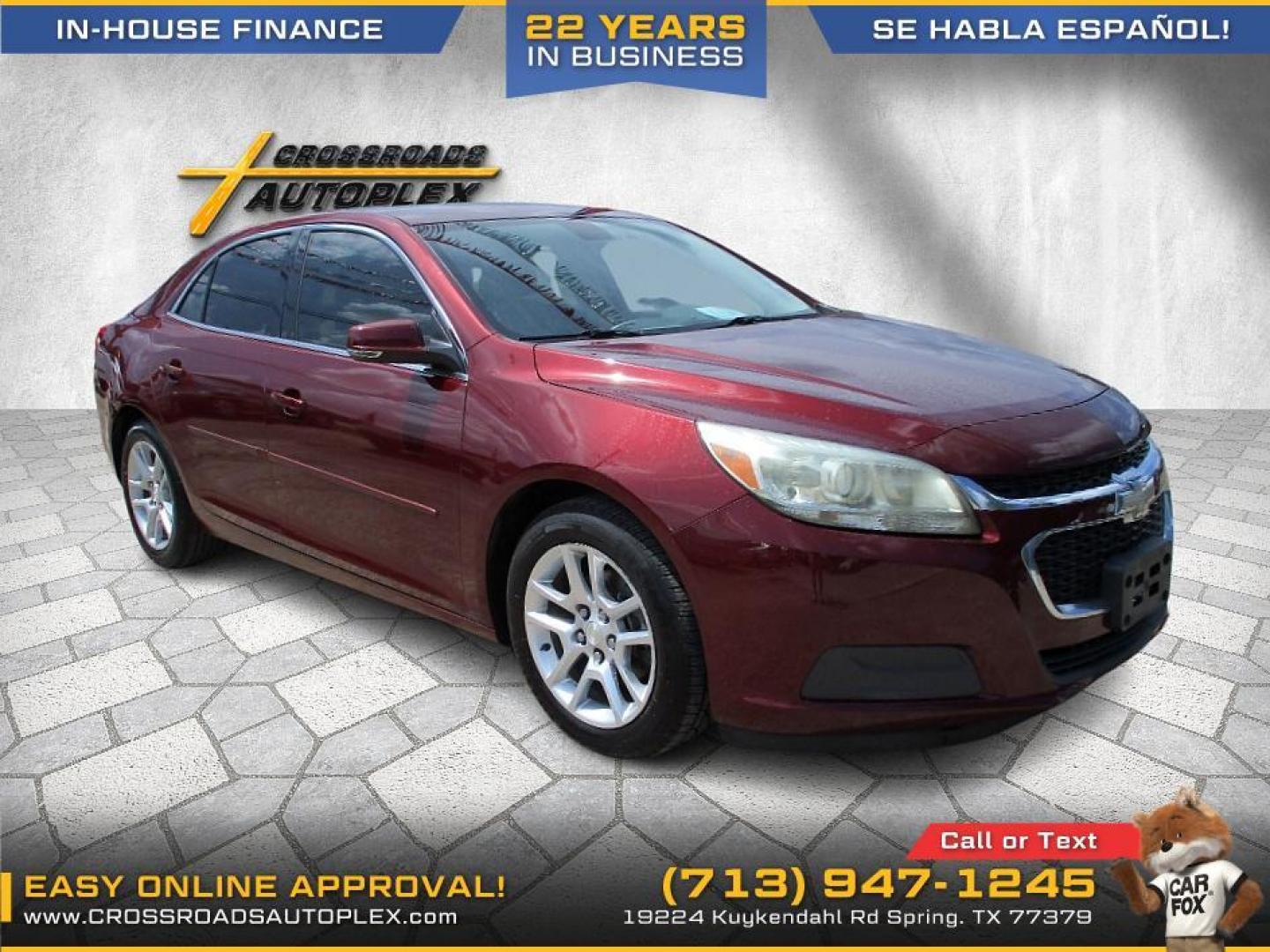 2015 MAROON /BLACK CHEVROLET MALIBU 1LT (1G11C5SL6FF) with an 2.5L L4 DOHC 16V engine, 6-SPEED AUTOMATIC transmission, located at 19224 Kuykendahl Rd, Spring, TX, 77379, (713) 947-1245, 30.049259, -95.491402 - WE IN HOUSE FINANCE, CALL US AT 713-947-1245 - Photo#5