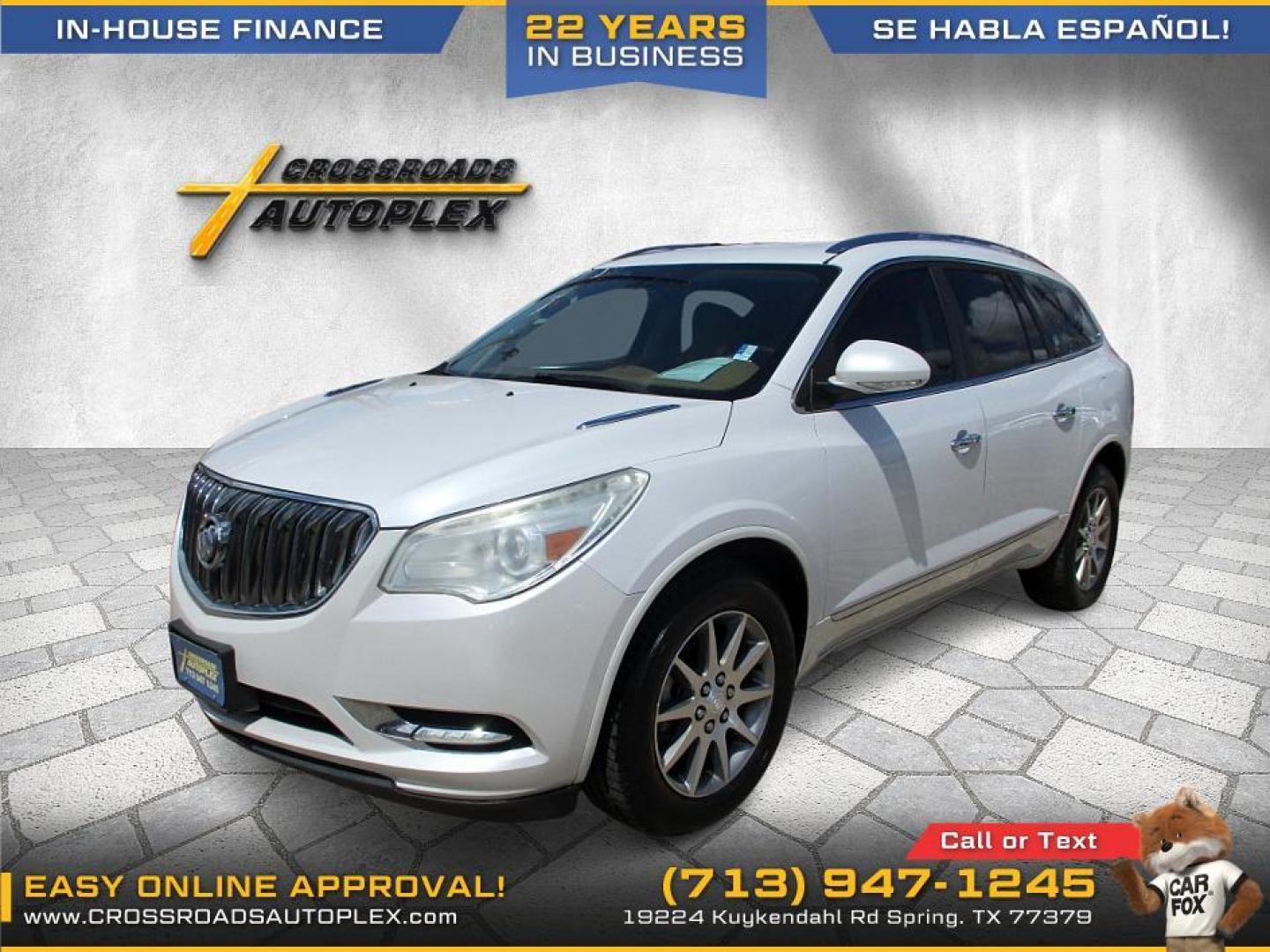 2016 WHITE /GRAY BUICK ENCLAVE Leather FWD (5GAKRBKD2GJ) with an 3.6L V6 DOHC 24V engine, 6-SPEED AUTOMATIC OVERDRIVE transmission, located at 19224 Kuykendahl Rd, Spring, TX, 77379, (713) 947-1245, 30.049259, -95.491402 - WE IN HOUSE FINANCE, CALL US AT 713-947-1245 - Photo#1