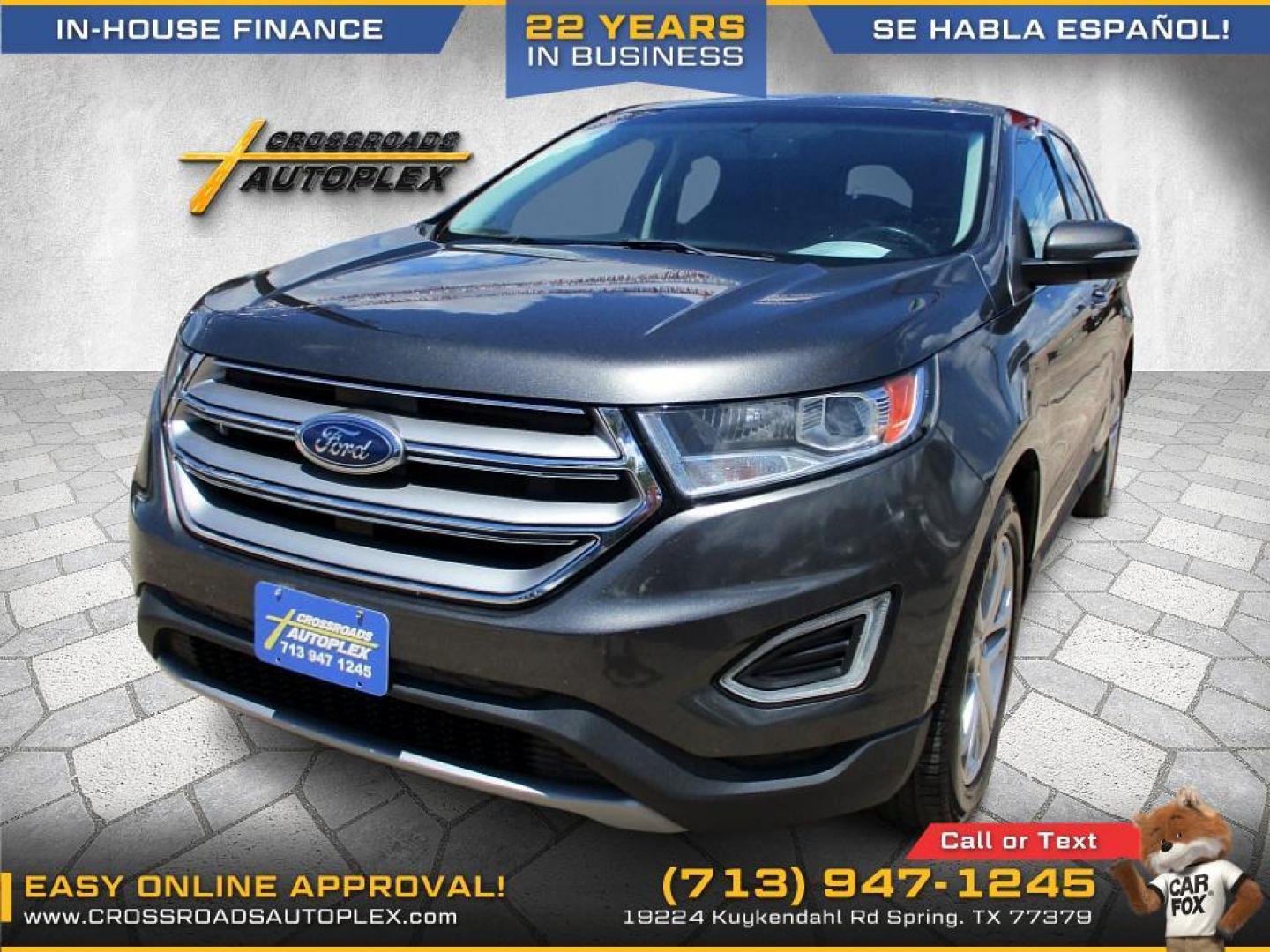 2018 GRAY /BLACK FORD EDGE Titanium (2FMPK3K98JB) with an 2.0L L4 DOHC 16V engine, 6-SPEED AUTOMATIC transmission, located at 19224 Kuykendahl Rd, Spring, TX, 77379, (713) 947-1245, 30.049259, -95.491402 - WE FINANCE, CALL US AT 713-947-1245 - Photo#0