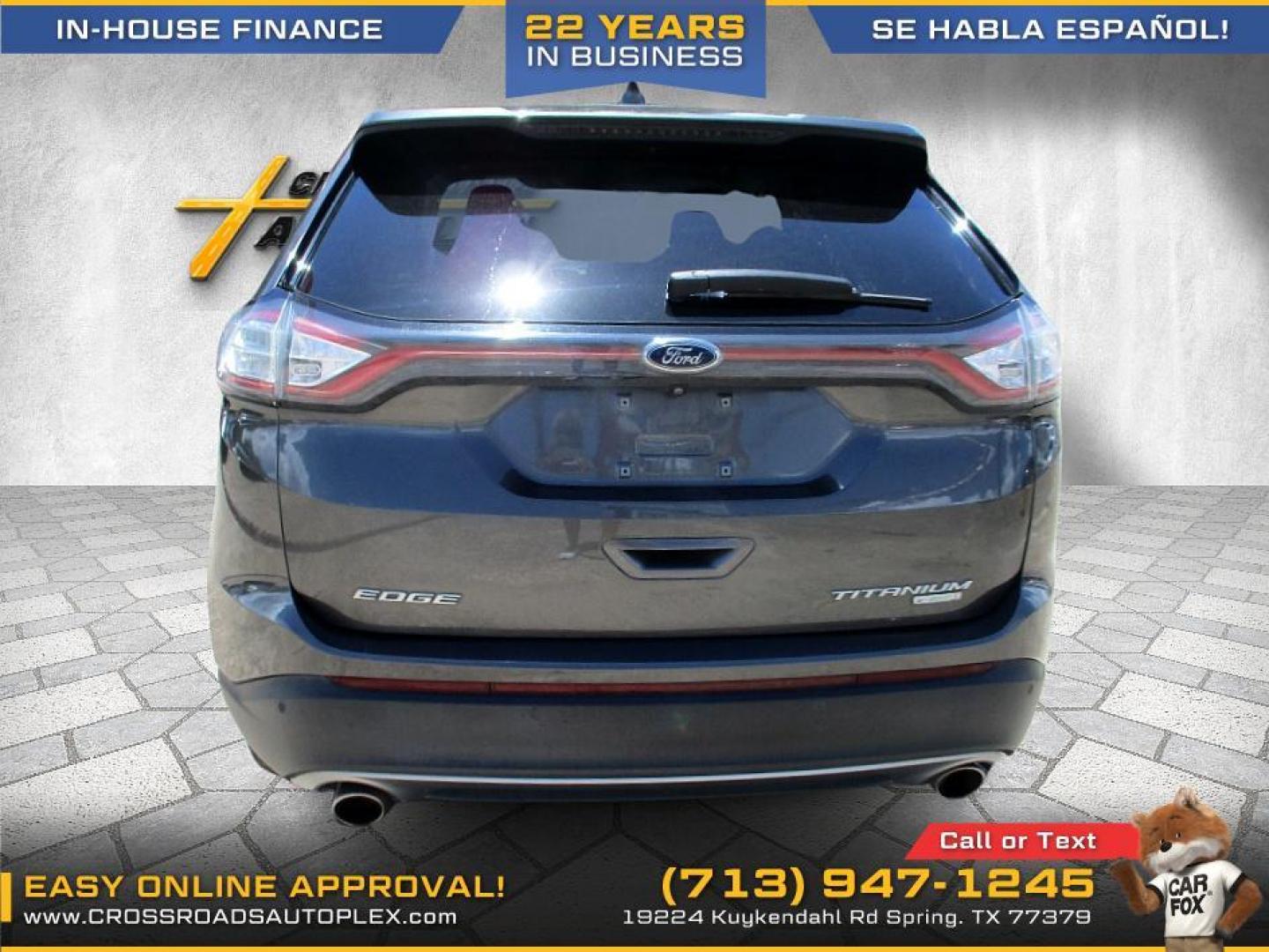 2018 GRAY /BLACK FORD EDGE Titanium (2FMPK3K98JB) with an 2.0L L4 DOHC 16V engine, 6-SPEED AUTOMATIC transmission, located at 19224 Kuykendahl Rd, Spring, TX, 77379, (713) 947-1245, 30.049259, -95.491402 - WE FINANCE, CALL US AT 713-947-1245 - Photo#2