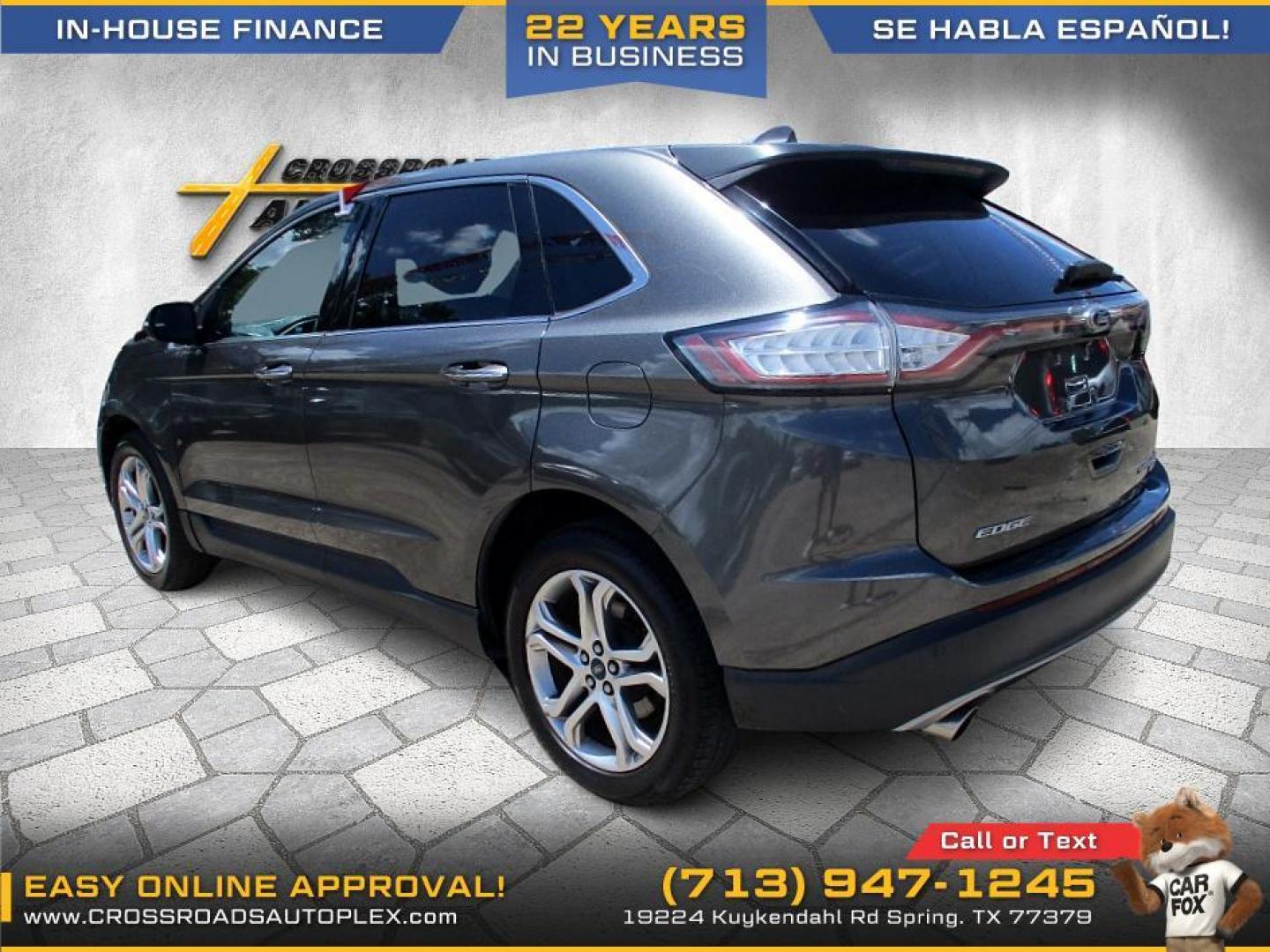 2018 GRAY /BLACK FORD EDGE Titanium (2FMPK3K98JB) with an 2.0L L4 DOHC 16V engine, 6-SPEED AUTOMATIC transmission, located at 19224 Kuykendahl Rd, Spring, TX, 77379, (713) 947-1245, 30.049259, -95.491402 - WE FINANCE, CALL US AT 713-947-1245 - Photo#3