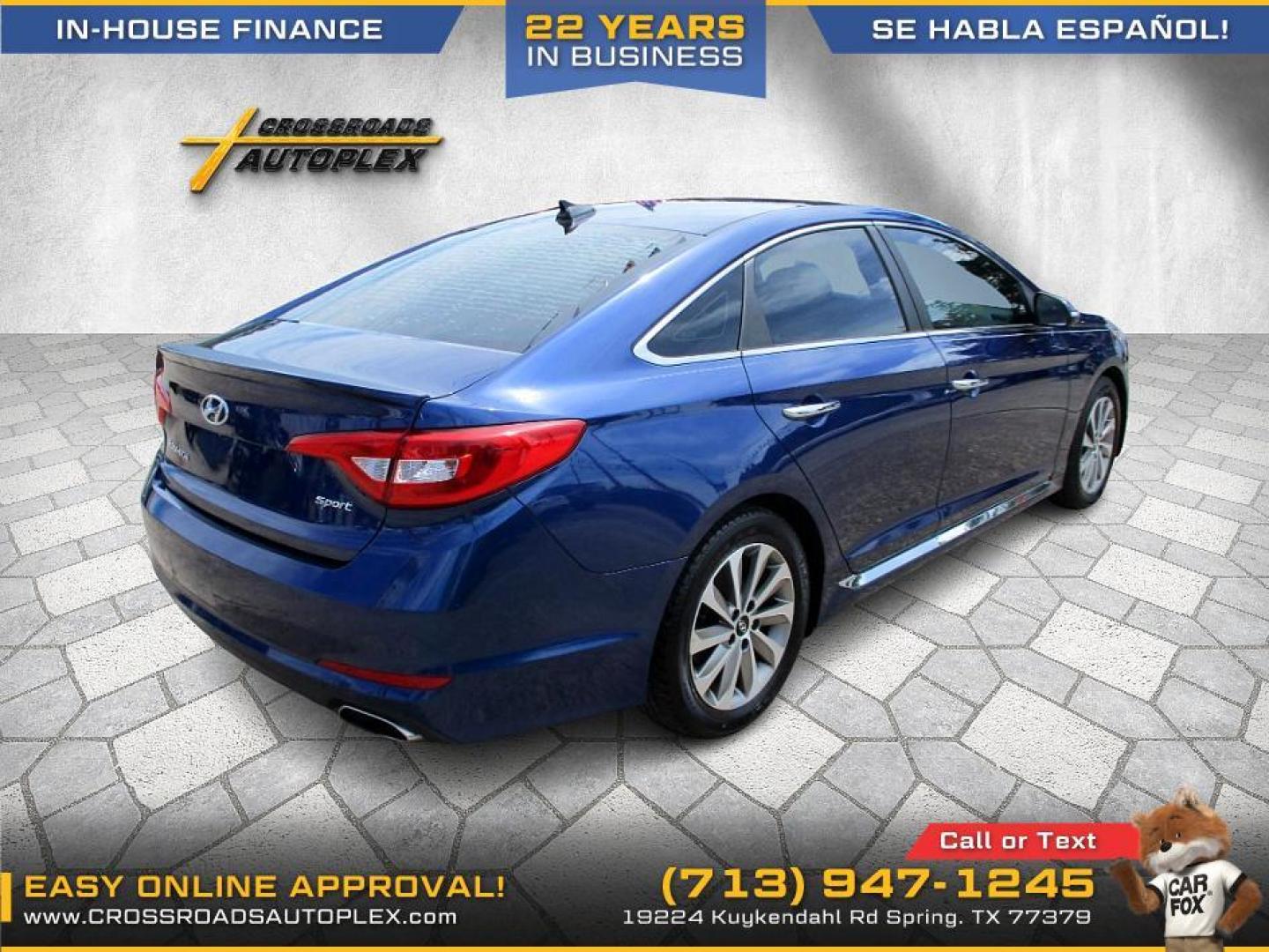 2016 BLUE /BLACK HYUNDAI SONATA Sport (5NPE34AF2GH) with an 2.4L L4 DOHC 16V engine, 6-SPEED AUTOMATIC transmission, located at 19224 Kuykendahl Rd, Spring, TX, 77379, (713) 947-1245, 30.049259, -95.491402 - Come check us out today! Crossroads Autoplex is a family run dealership that has strived on the same street since 1999! We are here to offer you quality vehicles at a very reasonable price. Here at Crossroads we understand that not everyone has perfect credit and things in life can happen. We offer - Photo#14