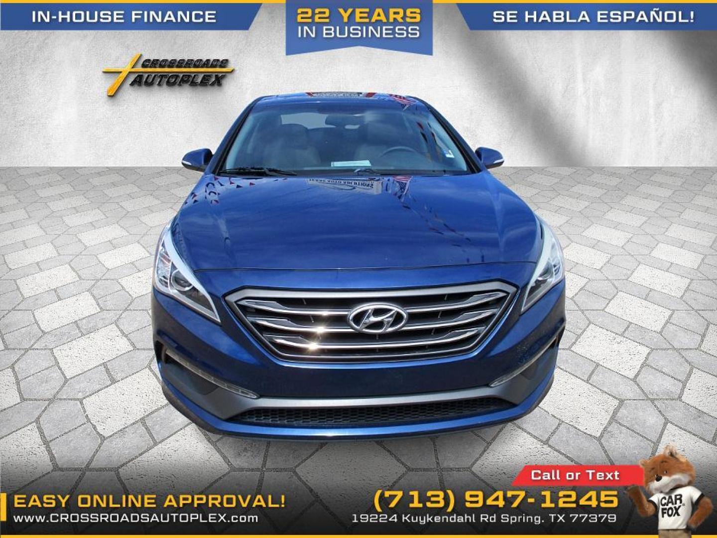 2016 BLUE /BLACK HYUNDAI SONATA Sport (5NPE34AF2GH) with an 2.4L L4 DOHC 16V engine, 6-SPEED AUTOMATIC transmission, located at 19224 Kuykendahl Rd, Spring, TX, 77379, (713) 947-1245, 30.049259, -95.491402 - Come check us out today! Crossroads Autoplex is a family run dealership that has strived on the same street since 1999! We are here to offer you quality vehicles at a very reasonable price. Here at Crossroads we understand that not everyone has perfect credit and things in life can happen. We offer - Photo#5