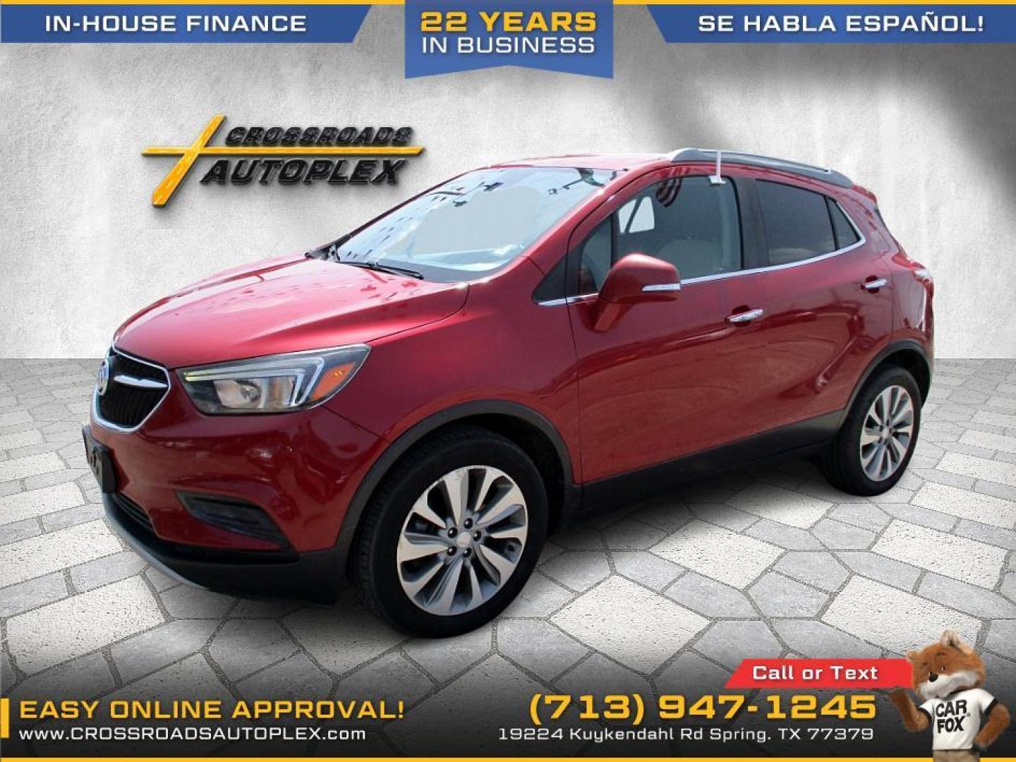 2018 RED /TAN BUICK ENCORE Preferred FWD (KL4CJASB5JB) with an 1.4L L4 DOHC 16V TURBO engine, 6-SPEED AUTOMATIC transmission, located at 19224 Kuykendahl Rd, Spring, TX, 77379, (713) 947-1245, 30.049259, -95.491402 - WE IN HOUSE FINANCE, CALL US AT 713-947-1245 - Photo#0