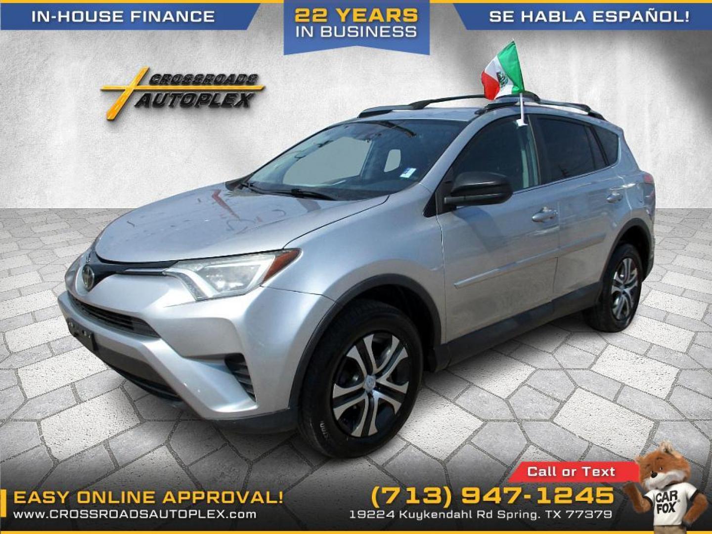 2017 SILVER /BLACK TOYOTA RAV4 LE FWD (2T3ZFREV3HW) with an 2.5L L4 DOHC 16V engine, 6-SPEED AUTOMATIC transmission, located at 19224 Kuykendahl Rd, Spring, TX, 77379, (713) 947-1245, 30.049259, -95.491402 - This mid-size SUV has great appeal and will not last long! Come check us out today! Crossroads Autoplex is a family run dealership that has strived on the same street since 1999! We are here to offer you quality vehicles at a very reasonable price. Here at Crossroads we understand that not everyone - Photo#1