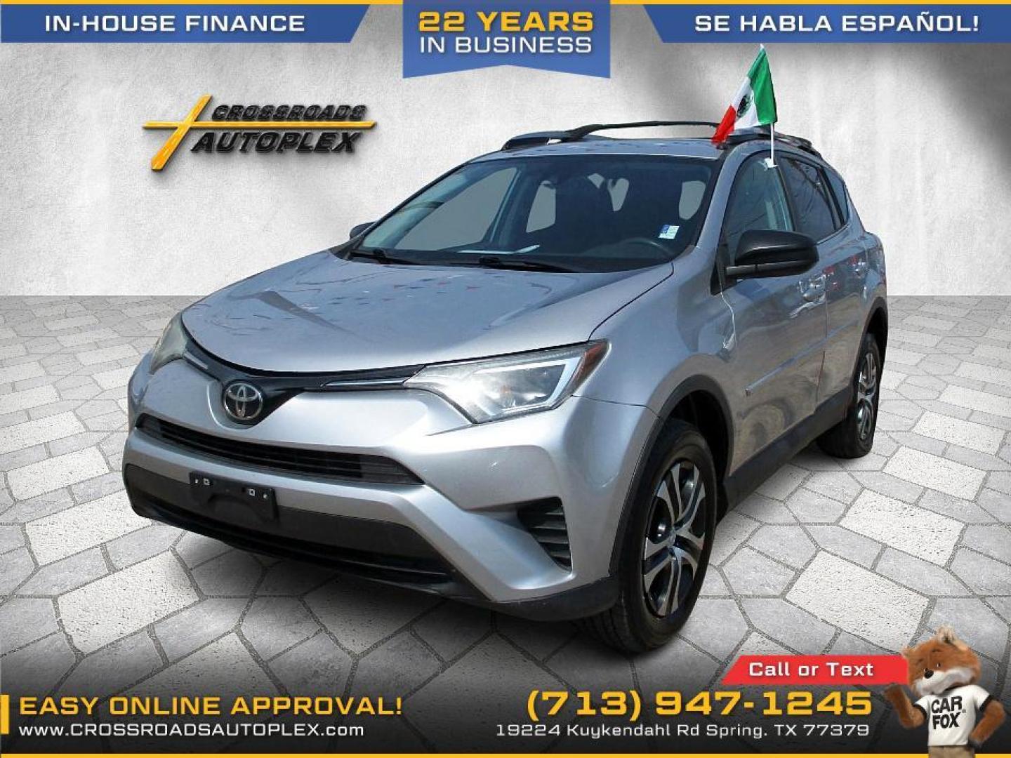 2017 SILVER /BLACK TOYOTA RAV4 LE FWD (2T3ZFREV3HW) with an 2.5L L4 DOHC 16V engine, 6-SPEED AUTOMATIC transmission, located at 19224 Kuykendahl Rd, Spring, TX, 77379, (713) 947-1245, 30.049259, -95.491402 - This mid-size SUV has great appeal and will not last long! Come check us out today! Crossroads Autoplex is a family run dealership that has strived on the same street since 1999! We are here to offer you quality vehicles at a very reasonable price. Here at Crossroads we understand that not everyone - Photo#2