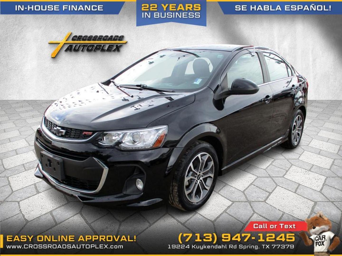 2019 BLACK /GRAY CHEVROLET SONIC LT Auto Sedan (1G1JD5SB3K4) with an 1.4L L4 DOHC 24V TURBO engine, 6-SPEED AUTOMATIC transmission, located at 19224 Kuykendahl Rd, Spring, TX, 77379, (713) 947-1245, 30.049259, -95.491402 - Come check us out today! Crossroads Autoplex is a family run dealership that has strived on the same street since 1999! We are here to offer you quality vehicles at a very reasonable price. Here at Crossroads we understand that not everyone has perfect credit and things in life can happen. We offer - Photo#1