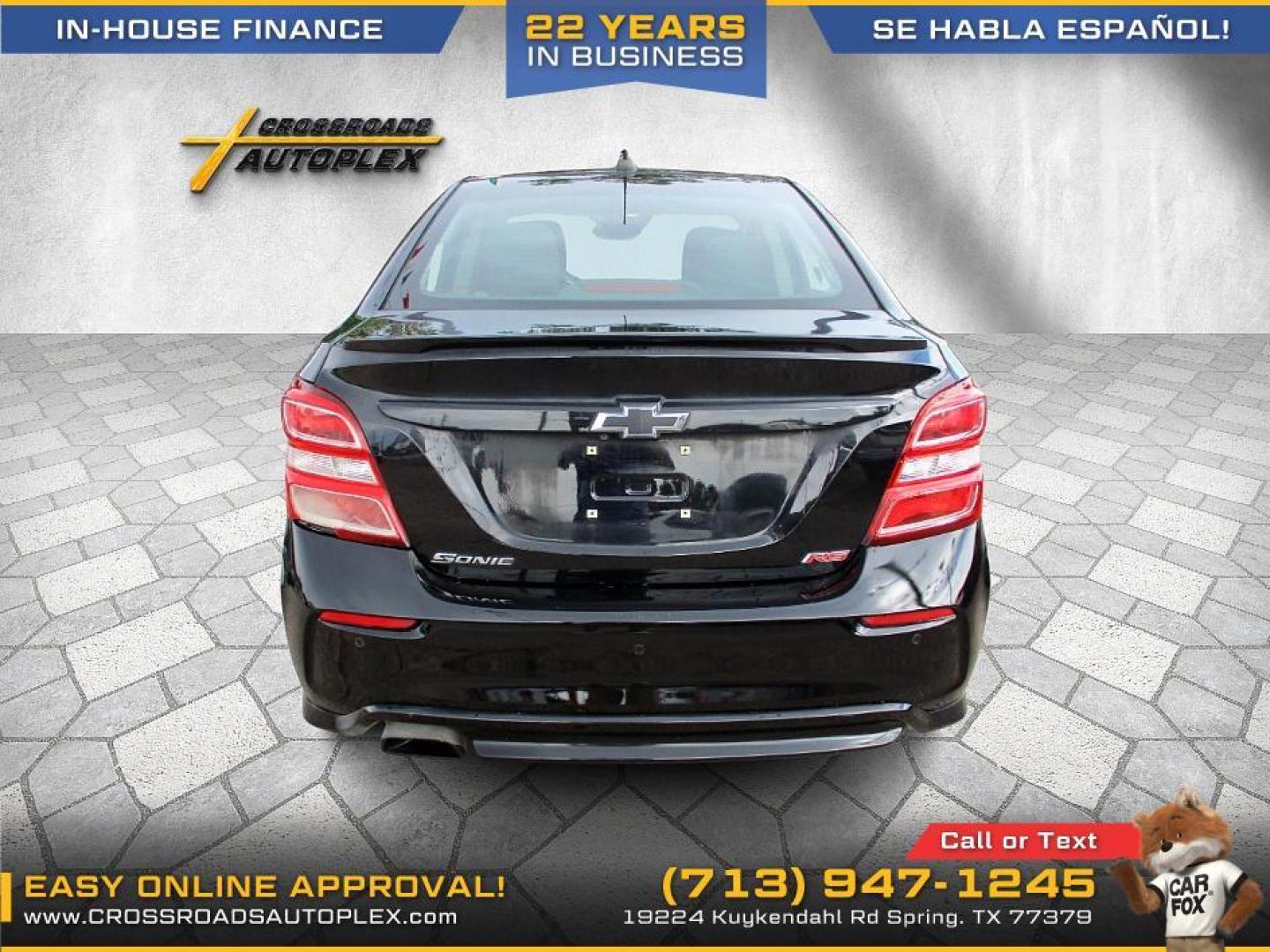 2019 BLACK /GRAY CHEVROLET SONIC LT Auto Sedan (1G1JD5SB3K4) with an 1.4L L4 DOHC 24V TURBO engine, 6-SPEED AUTOMATIC transmission, located at 19224 Kuykendahl Rd, Spring, TX, 77379, (713) 947-1245, 30.049259, -95.491402 - Come check us out today! Crossroads Autoplex is a family run dealership that has strived on the same street since 1999! We are here to offer you quality vehicles at a very reasonable price. Here at Crossroads we understand that not everyone has perfect credit and things in life can happen. We offer - Photo#3