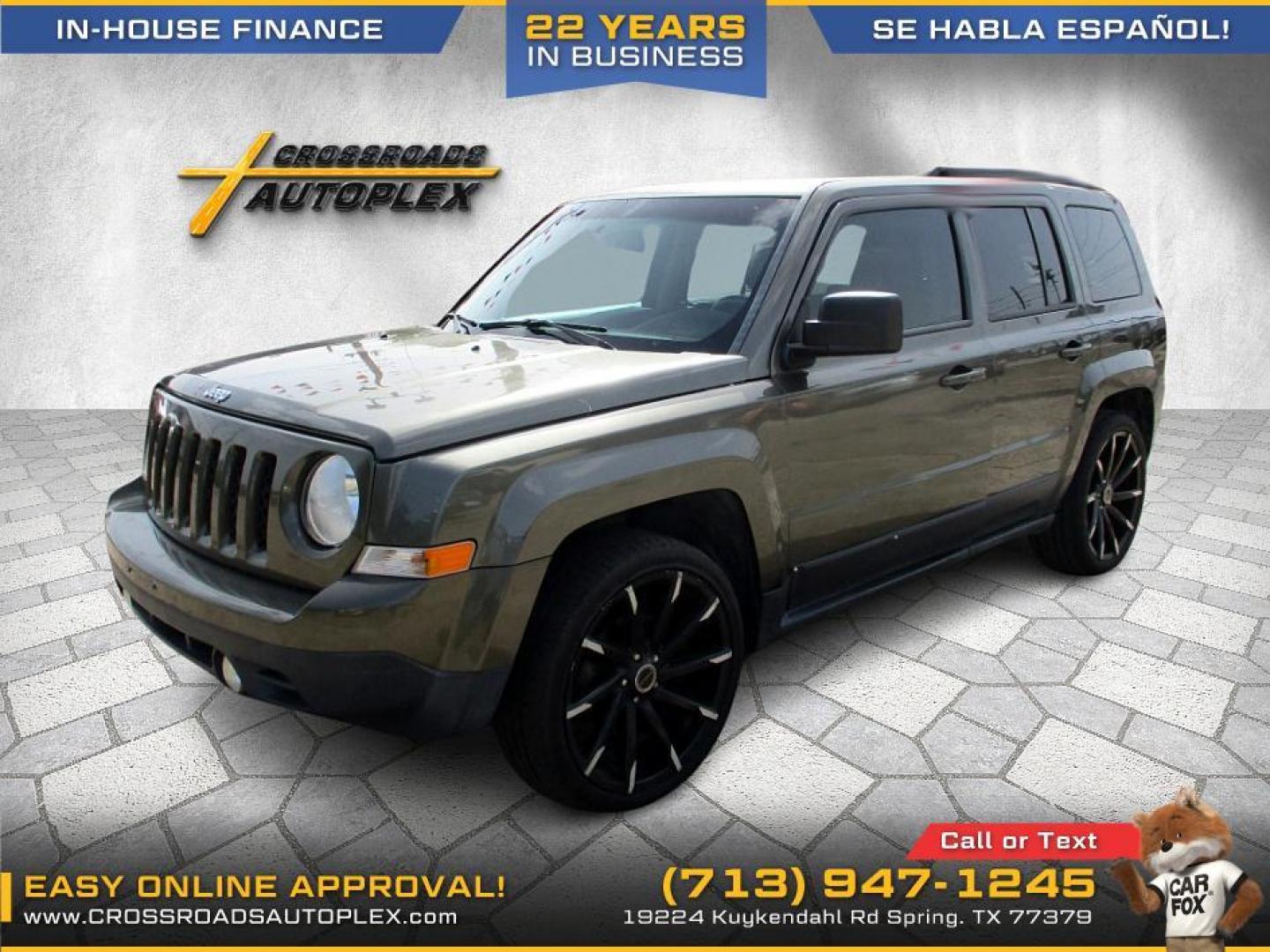 2015 GREEN /GRAY JEEP PATRIOT Latitude 2WD (1C4NJPFA5FD) with an 2.0L L4 DOHC 16V engine, AUTOMATIC transmission, located at 19224 Kuykendahl Rd, Spring, TX, 77379, (713) 947-1245, 30.049259, -95.491402 - WE IN HOUSE FINANCE, CALL US AT 713-947-1245 - Photo#0