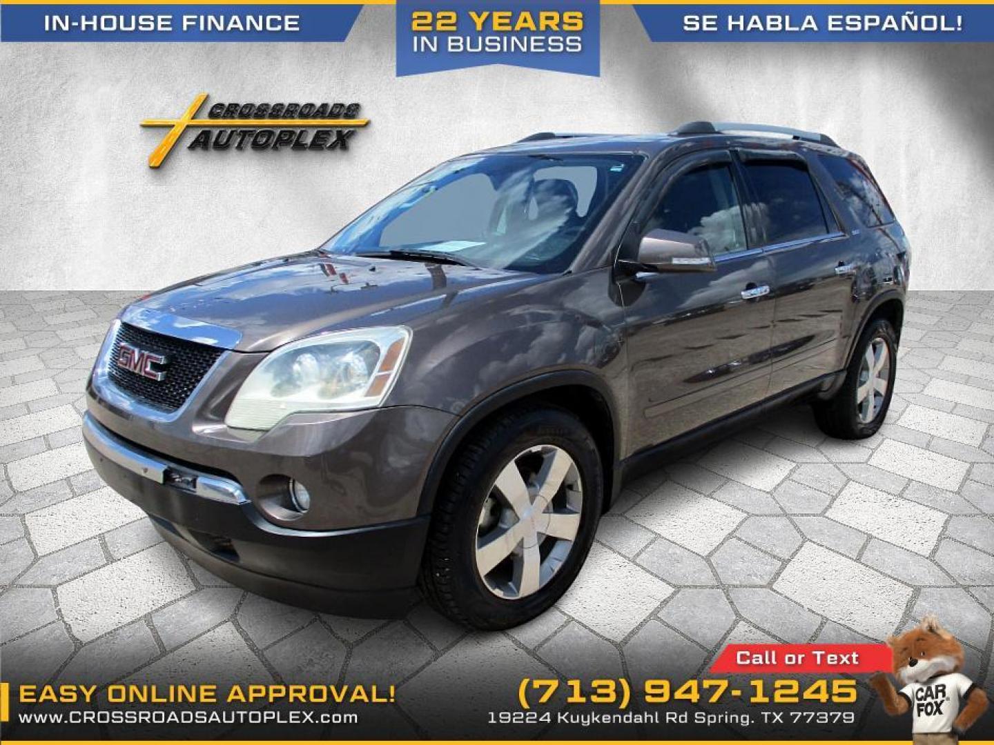 2012 BROWN /BEIGE GMC ACADIA SLT-1 FWD (1GKKRRED8CJ) with an 3.6L V6 DOHC 24V engine, 6-SPEED AUTOMATIC transmission, located at 19224 Kuykendahl Rd, Spring, TX, 77379, (713) 947-1245, 30.049259, -95.491402 - ***************************** NEW ARRIVAL 2012 GMC ACADIA ******************************** This 2012 GMC Acadia is the complete package! It brings the SUV fan and luxury together as one! Today GMC lets you have luxury without having to sacrifice your space! This mid-size SUV has great appeal and - Photo#1