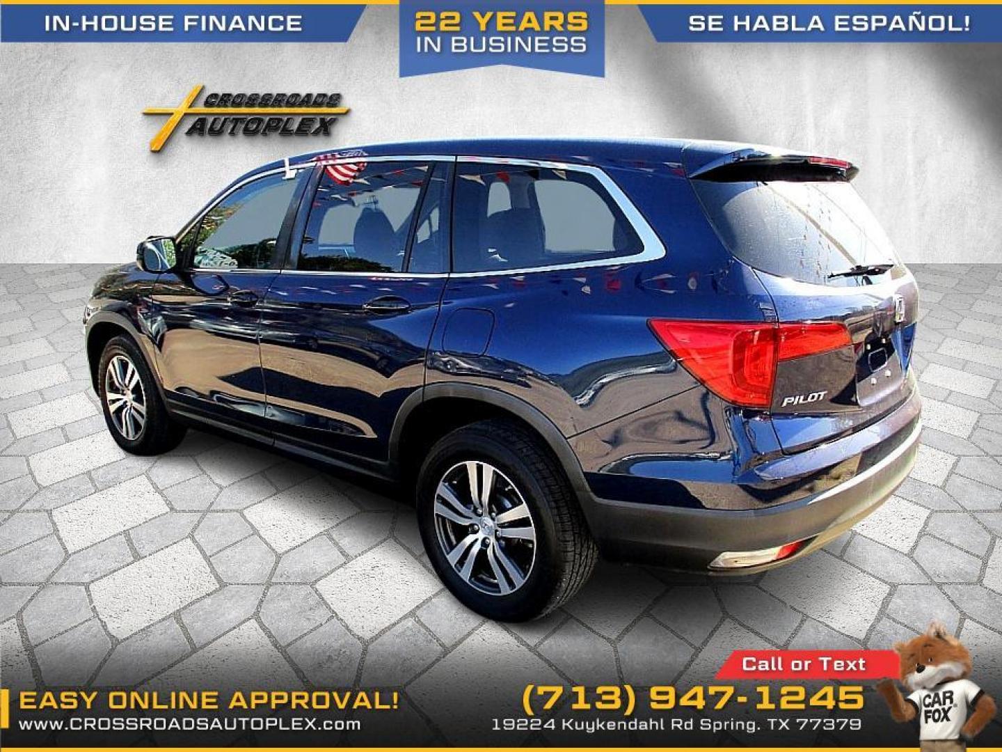 2017 BLUE /GRAY HONDA PILOT EX 2WD (5FNYF5H37HB) with an 3.5L V6 SOHC 24V engine, 6-SPEED AUTOMATIC transmission, located at 19224 Kuykendahl Rd, Spring, TX, 77379, (713) 947-1245, 30.049259, -95.491402 - Photo#2