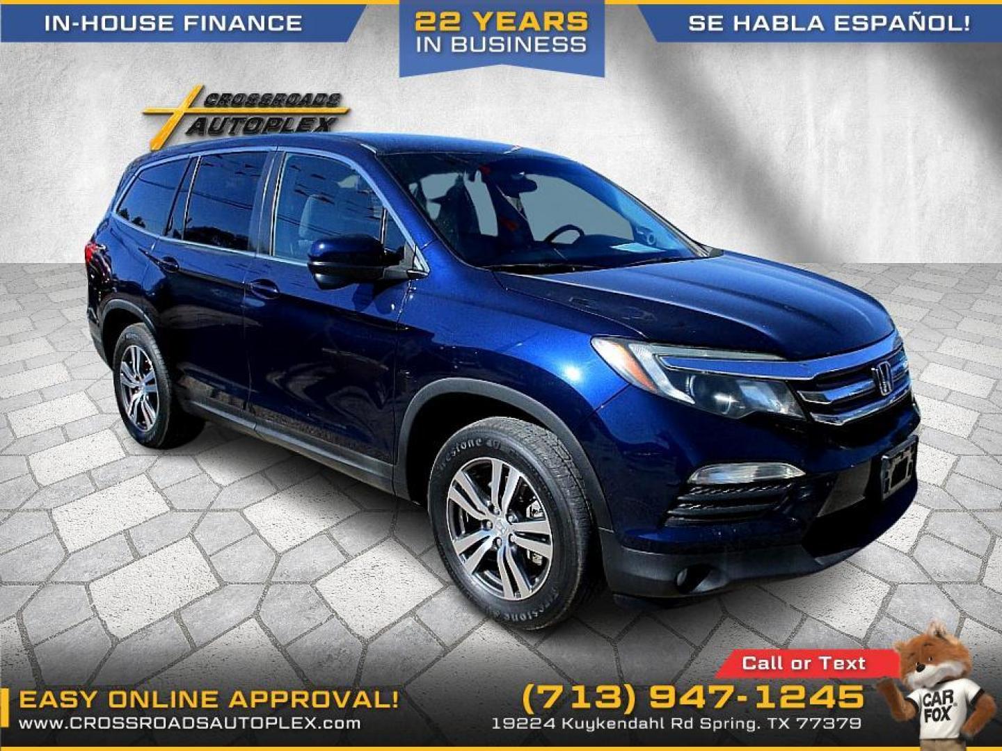 2017 BLUE /GRAY HONDA PILOT EX 2WD (5FNYF5H37HB) with an 3.5L V6 SOHC 24V engine, 6-SPEED AUTOMATIC transmission, located at 19224 Kuykendahl Rd, Spring, TX, 77379, (713) 947-1245, 30.049259, -95.491402 - Photo#5