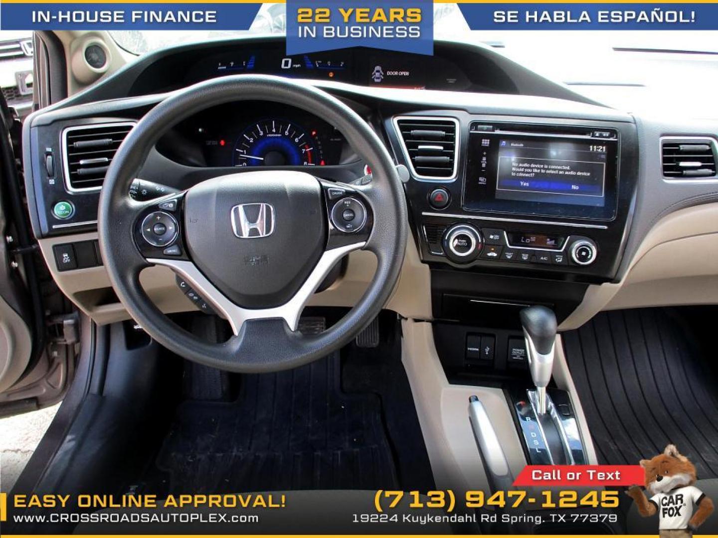 2015 SILVER /GRAY HONDA CIVIC EX Sedan CVT (19XFB2F88FE) with an 1.8L L4 SOHC 16V engine, CVT transmission, located at 19224 Kuykendahl Rd, Spring, TX, 77379, (713) 947-1245, 30.049259, -95.491402 - Photo#9